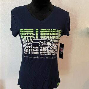 NFL Seahawks Navy and Green V-Neck Tee